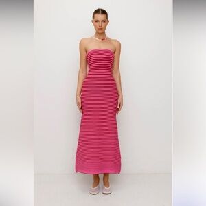 REVOLVE x The Wolf Gang Sunmor Knit Strapless Pink Stripe Maxi Dress (280 USD)